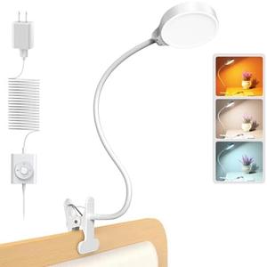 Glocusent 5W Clip on Light, 36 LED Eye Caring Reading Light for Bed, 3 Colors & 5 Brightness Clip on Lamp with Adapter, Perfect Reading Light for Bed Lamp/Bunk Bed Light