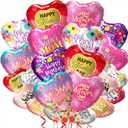 24Pcs Happy Mother's Day Balloons - 12Pcs 18'' and 12 Pcs 10'' Aluminum Foil Heart Balloons for Mother's Day Grandmother Birthday Party Decorations