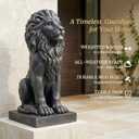 Sculptures Garden Statues, Outdoor Lion Statue 27in Tall, Magnesium Oxide Stone Composite Animal Sculpture Statue Decor for Home Decor Yard Patio Garden, Dark Gray with Gold Accents, Standard