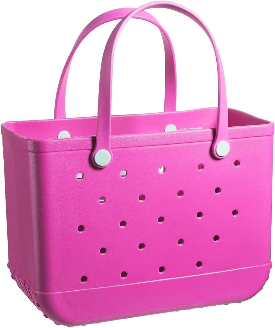 Large Beach Bag Waterproof Travel Tote Bag Washable Open Tote Bag for Beach, Pool Boat, School Sports (Medium, Hot Pink Bag)
