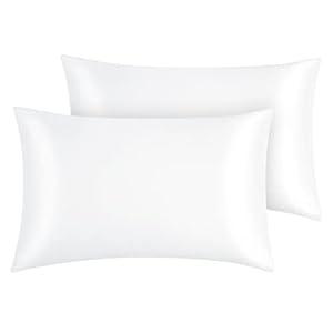 EXQ Home Silky Satin Pillowcase for Hair and Skin, Pillow Cases Standard Size Set of 2 Satin Pillow Case 2 Pack with Envelope Closure White (Standard)
