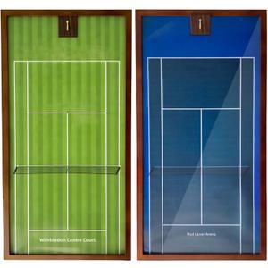Wooden Tennis Racket Display Frame with Wimbled+Australian Backgrounds, 16x31.5 inches