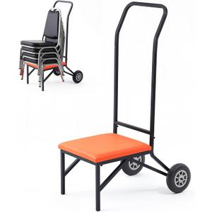 DaisyInner Heavy Duty Stacking and Banquet Chair Dolly Hand Truck with Oversized Rubber Wheels and Orange Cushion for 8-10 Chairs Coated Iron Transport Cart for Events Party Hotels Church
