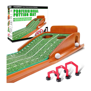 CHAMPKEY Premium Wooden Golf Mat with 3 Putting Gates - Realistic Putting Surface Simulates Green - Improve Accuracy