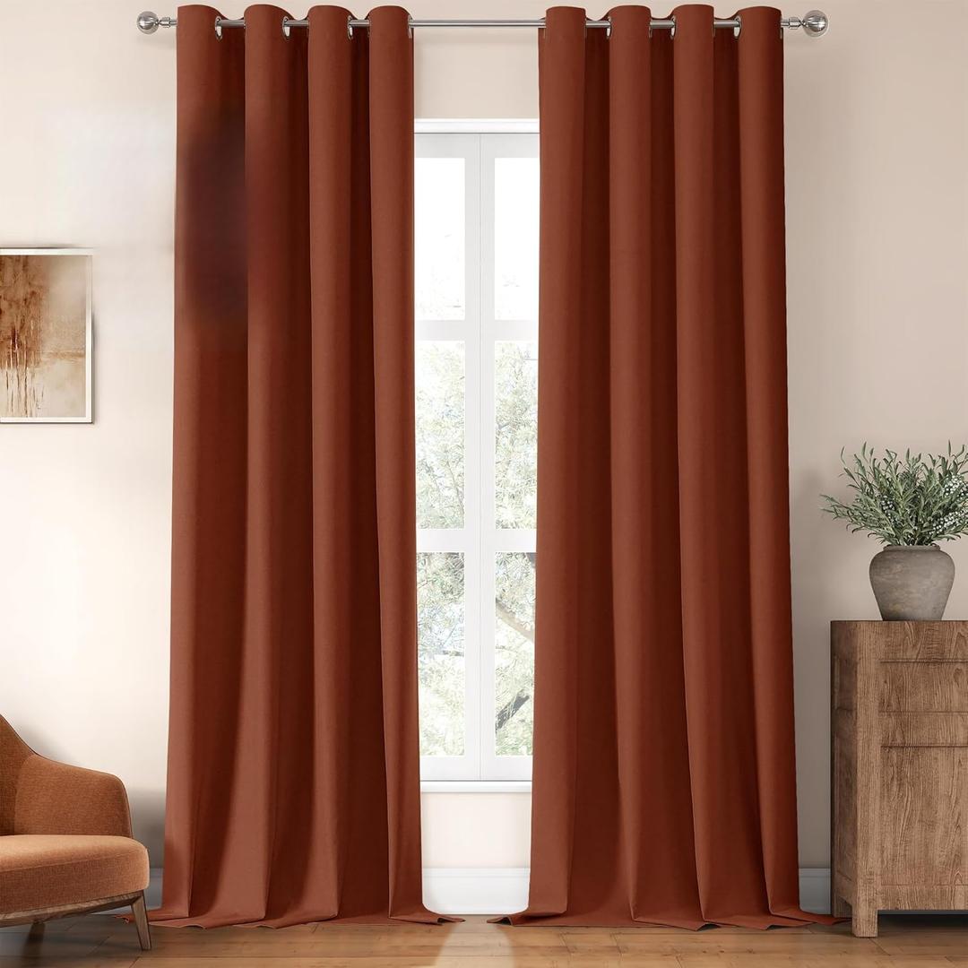 ChrisDowa 100% Blackout Birch Solid Curtains 90 Inches Long 2 Panels for Bedroom Living Room, Farmhouse Room Darkening Thermal Insulated Soundproof Grommet Top Window Treatment Drapes, 52x90