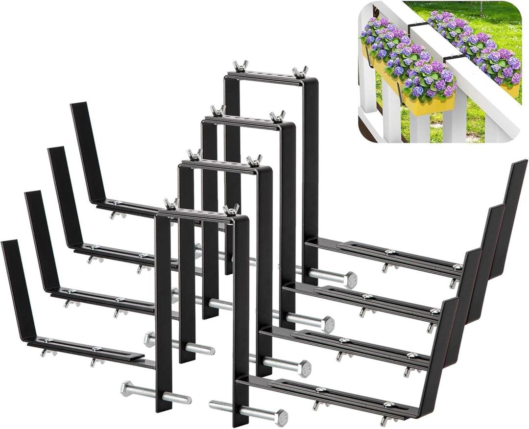 Adnee Set of 4 Double Sided Planter Box Brackets-Adjustable Window Boxes Flower Brackets-Railing Planters Box Brackets for Garden Balcony Window Fence Stairs