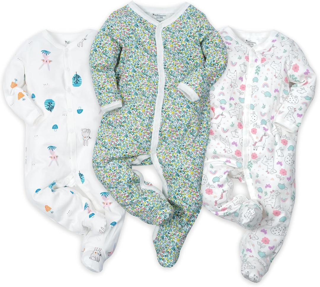 2 x Baby Boys Girls Cotton Footies Multi Pack Long Sleeve Baby Footed One-Piece Jumpsuit Multi Pack