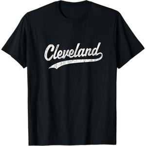 Cleveland OH Vintage Baseball Sports Script T-Shirt (Black,Small)