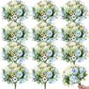 Tigeen 12 Bundles Peonies Artificial Flowers Faux Roses Silk Flowers Hydrangea Artificial Bouquet for Wedding Table Centerpiece Floral Vase Home Office Bridal Decor (Champagne White,Blue)