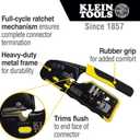 Klein Tools VDV226-110 Ratcheting Modular Data Cable Crimper / Wire Stripper / Wire Cutter for RJ11/RJ12 Standard, RJ45 Pass-Thru Connectors