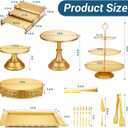 Audab Metal Gold Dessert Table Display Set Including Cake Stands, Cupcake Tower Stand, Dessert Tray, Risers Stands, Cake Cutting Set and Serving Tongs for Wedding, Birthday Party Decor