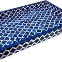 Handmade Blue White Bone Inlay Serving Tray Moroccan Damask Rectangular Wooden Platter for Dining Decor Breakfast Cheese Board Vanity Organizer