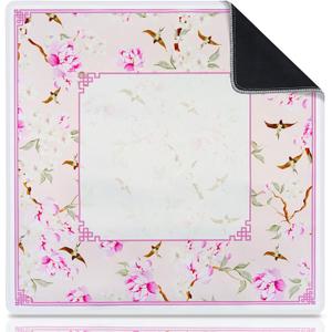 Neoprene Mahjong Mat for Table, Non-Slip, Durable, and Quiet Table Cover, Pretty Travel Mahjong Mat Pink with Floral and Bird Pattern, Perfect for Mahjong, Poker, Home Tea Rooms, Clubs