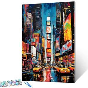 New York Times Square Paint by Numbers Kits with Brushes and Acrylic Pigment on Canvas Graffitic America Cityscape Painting for Adults,Broadway Arts Crafts Home Decor Gifts 16''x20''(Framedless) (Artwork-32)