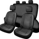 Seat Covers Leather Universal FIT Piping Cobertores para Asientos de Carro Sets Breathable Two Interior Covers for suvs Van Trucks Airbag Compatible(Black)