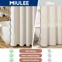 MIULEE Linen Scalloped Cream Shower Curtain with 12 Metal Hooks Boho Farmhouse Cute Heavy Duty Washable Waterproof Thick Cloth Shower Curtains with Black Border for Bathroom Hotel,W72*L72, Natural