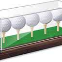 Golf Ball Display Case for 5 Balls Clear Acrylic Lid with Wooden Base and Tees, Memorabilia Stand Holder, Dustproof Transparent Storage Box for Golf Ball Collections Gifts Decor