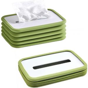 Foldable Tissue Boxes Cover Holders, Clear Tissue Holder Dispenser for Facial Tissue, Napkins, Dryer Sheets for Bathroom, Desks, Countertops, Vanity, Bedroom, Night Stands (Green)