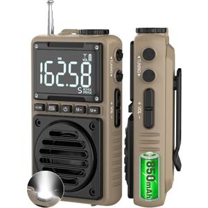 Digital AM FM Weather Band Radio 850mAh Rechargeable Battery | Portable Pocket Radio with Best Reception,Flashlight,LCD Screen, Back Clip,SOS Alarm,Sleep Timer for Jogging,Walking