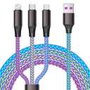 3in1 LED Multi Charging Cable, 4ft RGB Light UP Gradual USB to Lightning/Micro USB/Type-C Multi Charger Cable 6A Fast Charing Cord for iPhone, Samsung Galaxy, LG, Tablets and Most Cell Phones