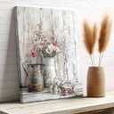 Rustic Farmhouse Floral Canvas Wall Art, White Pink Daisy Print 16x24in