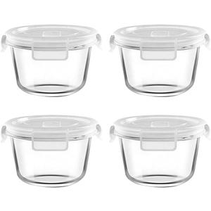 H.JSS WDJS 2 Cup Round Glass Food Storage Containers with Airtight Lids,16oz Round Glass Soup Container, BPA free Small Food Storage Containers for Leftover. Microwave, Freezer, Dishwashe safe4pack