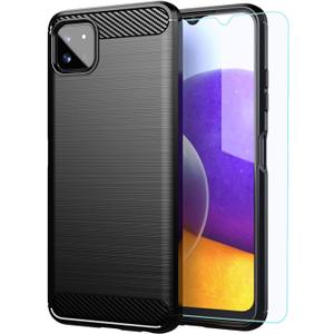 2 x Galaxy A22 5G Case, Soft TPU Slim Fashion Protective Phone Cover with HD Screen Protector (Black Brushed TPU)