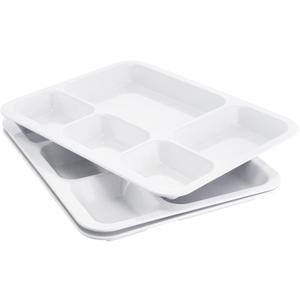 Divided Plates Melamine 5-Compartment White Serving Tray, 13.3 x 10.83 inches, 3 PCS, PFW-1331083-03