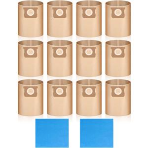PACK 14(12+2) 19-3100 Shop Vac Bags for Stanley 5-6-8 Gallon Wet/Dry Vacuums Disposable Dust Bags Reusable Filter 19-1500 Combo,12 Pack Disposable Filter Bags and 2 Pack Reusable Filter Bags