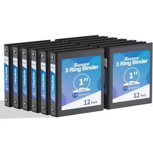 SUNEE 3 Ring Binders 1 Inch 12 Pack, Clear View Three Ring PVC-Free (Fit 8.5x11 Inches) for School or Office Supplies, Black