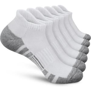 Felicigeely Ankle Athletic Running Socks Low Cut Sports Socks Breathable Cushioned Tab Socks for Men Women 6 Pairs (White)
