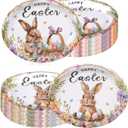 50 Pcs Easter Party Supplies Oval Paper Plates Set, Bunny Rabbit Large Disposable Party Dinner Plates Bunny Egg Flowers Tableware for Spring Easter Birthday Table Decorations Party Supplies