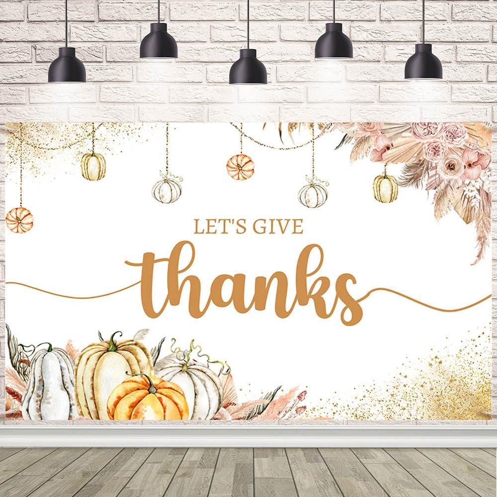 7x5ft Let's Give Thanks Backdrop Happy Thanksgiving Party Background Boho Floral Pumpkins Friendsgiving Party Decorations Banner Photo Studio Props