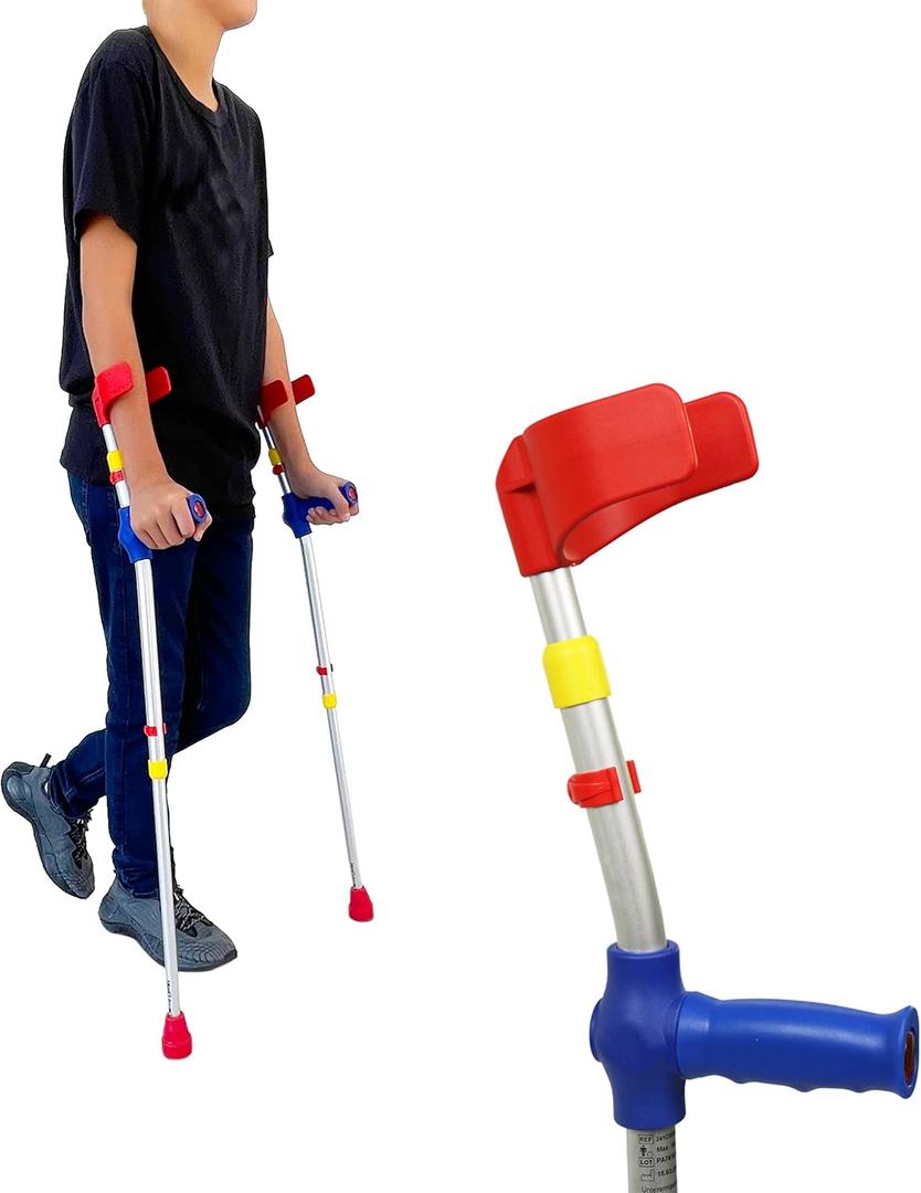 PEPE Mobility Forearm Crutches for Kids (x2 Units) Adjustable Height, Aluminium, Lightweight Elbow Crutches, Coloured, Pediatric Girls and Boys, Made in Europe