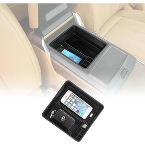 Center Console Organizer Tray Compatible with Land Rover Range Rover Sport 2023 2024 2025 Accessories, Center Console Armrest Tray Storage Box ABS Black (Without Refrigerator)