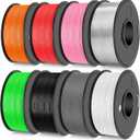 TECBEARS PLA 3D Printer Filament Bundle, 250g PLA Filament 1.75mm, 0.25kg Each Spool, Total 2kg, 8 Packs, Black+White+Transparent+Grey+Orange+Pink+Red+Green
