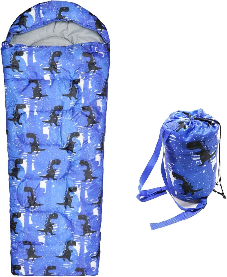 Kids Sleeping Bags - Camping Sleeping Bags with Carry Bag - Compact Sleeping Bag for Hiking, Backpacking 3 Season Warm & Cool Weather, Lightweight Waterproof Outdoor Travel for Boys Girls (Blue)
