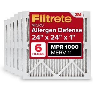 Filtrete 24x24x1 AC Furnace Air Filter, MERV 11, MPR 1000, Micro Allergen Defense, 3-Month Pleated 1-Inch Electrostatic Air Cleaning Filter, 6 Pack (Actual Size 23.81 x 23.81 x 0.81 in)