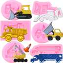 Bulldozer Silicone Molds Excavator Fondant Mold Crane Construction Truck Mold For Cake Decorating Cupcake Topper Chocolate Gum Paste Polymer Clay Set Of 6