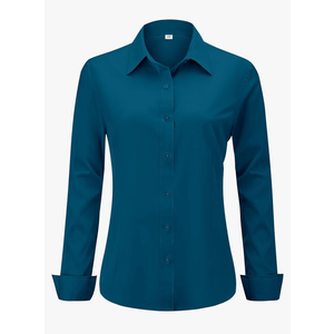 Soft Wrinkle-Free Women's Button Down Dress Shirts Solid Long Sleeve Work Blouses Fit Stretch Casual Tops M