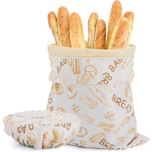 SMYV Beeswax Bread Bags for Homemade Bread, Reuseble Sourdough Bread Bags with Cotton Bowl Cover, Ideal for Bread Storage and Keep Fresh Longer, Freezer-Friendly & Freshness Preservation - Orange