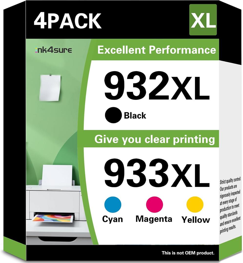 932XL 933XL Ink Cartridges Combo Pack Replacement for HP 932XL/933 XL Ink Cartridge Compatible for HP OfficeJet 6100 6600 6700 7110 7510 7612 7610 Printers