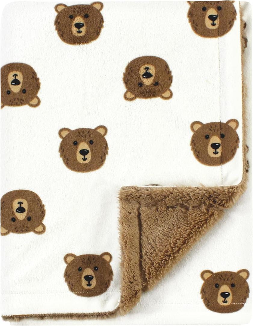 Hudson Baby Unisex Baby Plush Blanket with Furry Binding and Back, Brown Bear, One Size