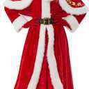 Mrs. Claus Costume for Women 4PCS Christmas Outfits Adult Santa Dress with Cape Belt Gloves for Xmas Party Holiday (Medium)