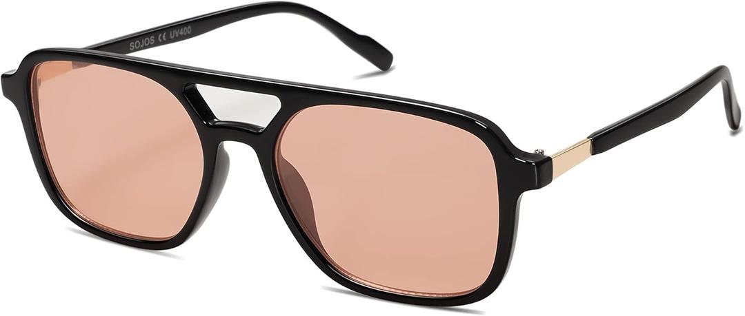 SOJOS Retro Aviator Sunglasses for Women Men,Trendy Rectangle Womens Mens Shades Sun Glasses SJ2202 (Black Frame/Light Orange Red Lens)