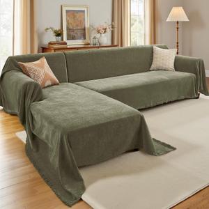 Sectional Couch Covers, 2 Pieces Chenille Sofa Cover L Shaped Couch Cover Blanket for Dogs Washable Sofa Slipcovers Pet Furniture Protector (Large: 71" x 102"+ 71" x 110", Sage Green)