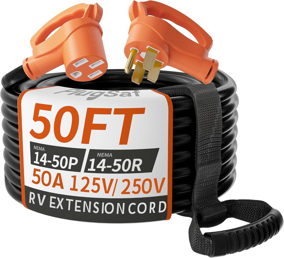 PlugSaf 50 FT 50 Amp RV/EV Extension Cord Outdoor, 125/250V 6250/12500W STW