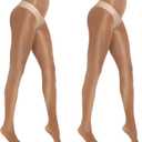 MANZI 2 Pairs Women's Shiny Sheer Tights High Waist Silk Comfort Stockings Oil Shimmery Nylons Pantyhose (Brown)
