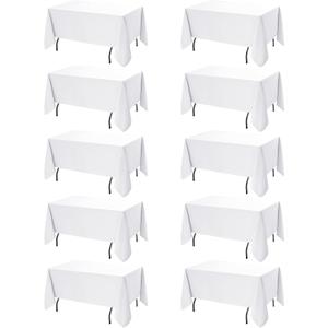 10-Pack White Tablecloths for Rectangle Tables, 70 x 108 Inches, Stain-Resistant Polyester Fabric for 6 Foot Tables - Washable Table Covers for Weddings, Banquets, Birthday Parties, Events