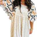 SELINK Womens A-Line Summer Flowy Pleated Casual Dresses Short Sleeve Square Neck Western Aztec (White)